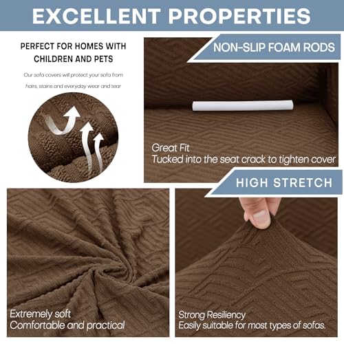 1 Piece Jacquard Couch Covers for 2 Cushion Couch High Stretch Loveseat Slipcover for Pets Dogs Anti Slip Love Seat Sofa Slipcover Furniture Protector (Medium (55"-69") / New Pattern Coffee)