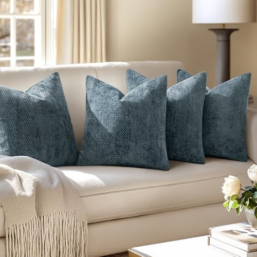 Soft Decorative Chenille Pillow Covers Navy Blue 18x18 Pack of 4 (18" x 18" (Pack of 4) / Navy Blue)