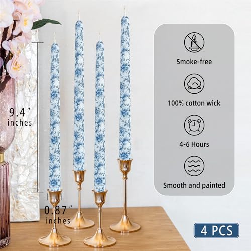 Chinoiserie Blue Floral Taper Candles (8D4T-BLUFLW)