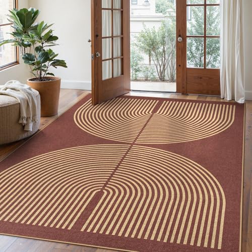 Modern Rainbow Easy Jute Outdoor Rug 5x7 (5' x 7' (Rectangular) / Red Rainbow)