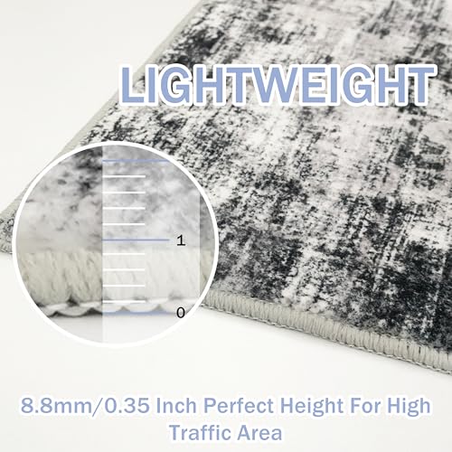 Abstract Round Area Rug 6 Ft Washable Circle Rugs Large Round Rug Non Slip Thin Soft Circle Rugs (Black/Grey/White / 6' x 6' (Rectangular))