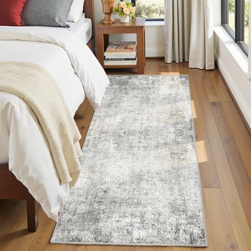 Washable Runner 2'x8' Abstract Area Rug for Hallway Gray White (Gray/White / 2' x 8' (Runner))