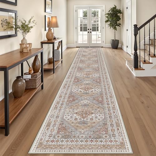3x20 Long Runner Rugs for Hallway Vintage Washable Rug (Orange / 3' x 20' (Runner))