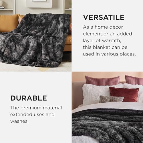 Faux Fur Fluffy Sherpa Throw Blanket Twin Tie Dye Black 60"x80" (03- Tie Dye Black / Twin (60" X 80"))