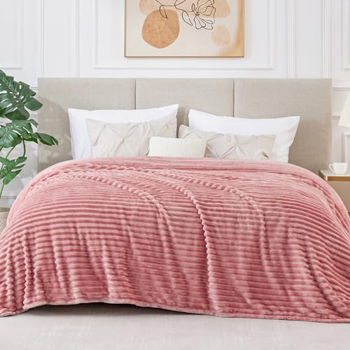 3D Ribbed Jacquard Pink King Size Blankets for Bed (Dusty Pink / King(108"x90"))