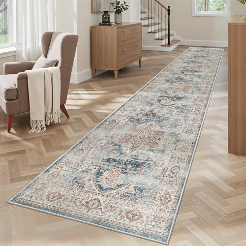 Washable Runner Rugs 2x10 Long for Hallway Kitchen (Navy / 2' x 10' (Runner))
