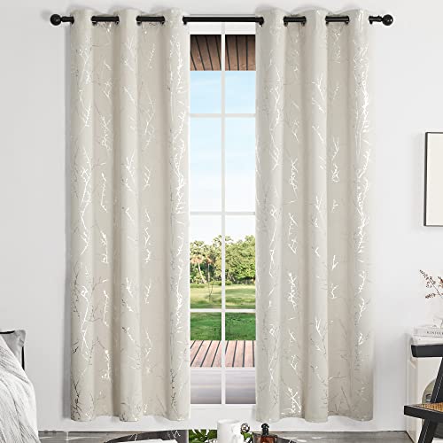 Living Room Curtains 84 Inches Long (Light Beige/Tree Branch / 42"W x 84"L (Pack of 2))