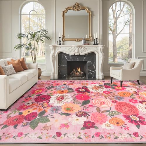 Pink Floral Area Rug 6x9 for Living Room Bedroom (Pink / 6' x 9' (Rectangular))