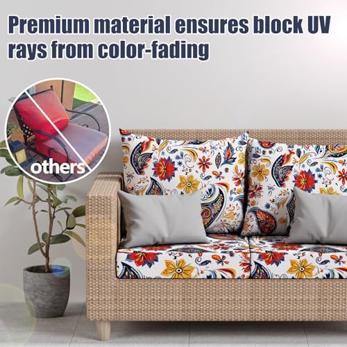 8Pcs Outdoor Cushion Covers (Art Paisley / Square-large + Rectangle)