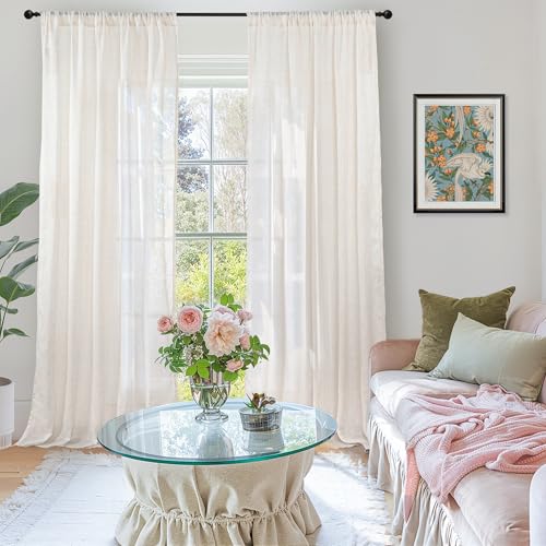 90 Inches Long Curtains Linen Semi Sheer (Linen / 52"W x 90"L (Pack of 2))