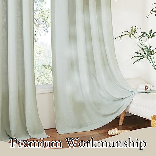 Linen Semi Sheer Curtains for Bedroom Living Room 84 inches Long (Sage Green / 52"W x 84"L (Pack of 2))