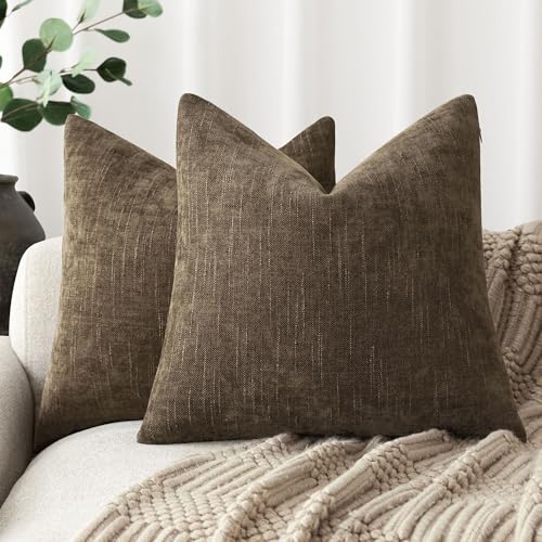 Solid Textured Chenille Throw Pillow Covers 26x26 (26" x 26" (Pack of 2) / Toffee)