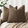 Solid Textured Chenille Throw Pillow Covers 20x20 (20" x 20" (Pack of 2) / Toffee)