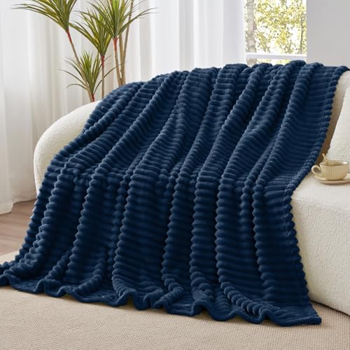 Ribbed Twin Blanket for Couch & Bed (Navy / Twin(60"x80"))