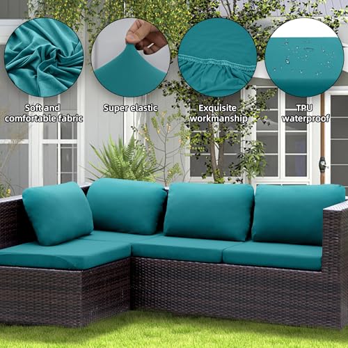 14PCS Patio Cushion Covers.Patio Furniture Couch SeatSlipcovers (Blue Paon / 14PCS)