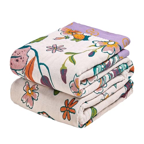 Boho Throw Blanket 90"x90" Fall Cotton Floral Queen Size Blanket (Bloom Butterfly / 90"x90")