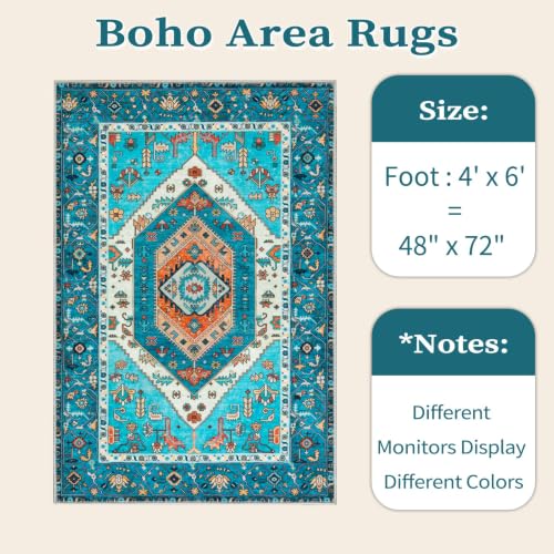 4x6 Washable Non Slip Boho Area Rug for Bedroom (Blue/Multi / 4' x 6' (Rectangular))