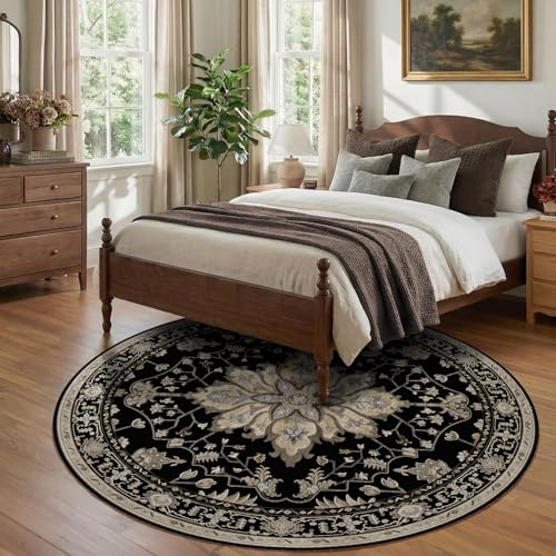 Washable Area Rug (Black/Neutral / 8' (Round))