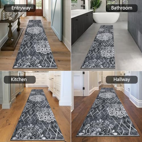 HEBE Hallway Runner Rug 2'x8' (Black/Grey / 2' x 8' (Rectangular))