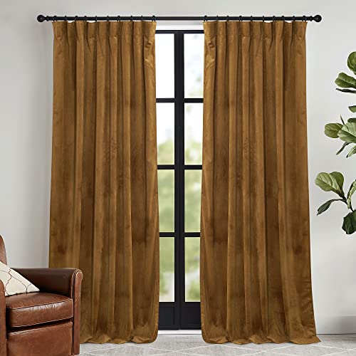 Gold Brown Fall Velvet Curtains for Living Room 90 inches Long (Golden Brown / 52"W x 90"L (Pack of 2))