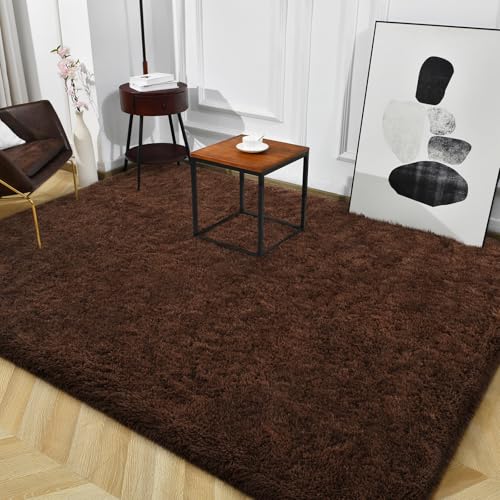 Super Soft Shaggy Rugs Fluffy Carpets (8' x 10' (Rectangular) / Brown)