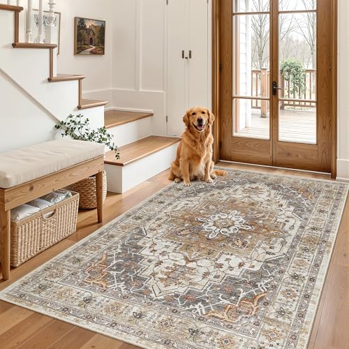 Area Rug 3x5 Washable Vintage Entry Rugs for Bedroom (Turmeric/Grey / 3' x 5' (Rectangular))