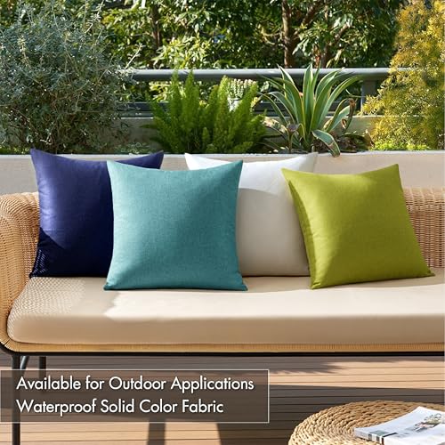 Pack of 4 Decorative Outdoor Throw Pillow Covers Linen Waterproof Pillow Covers Summer Farmhouse Cushion Cases for Patio Garden Tent Balcony Couch Sofa 16x16 Inch Blue Green (16" x 16" (Pack of 4) / Blue Green)