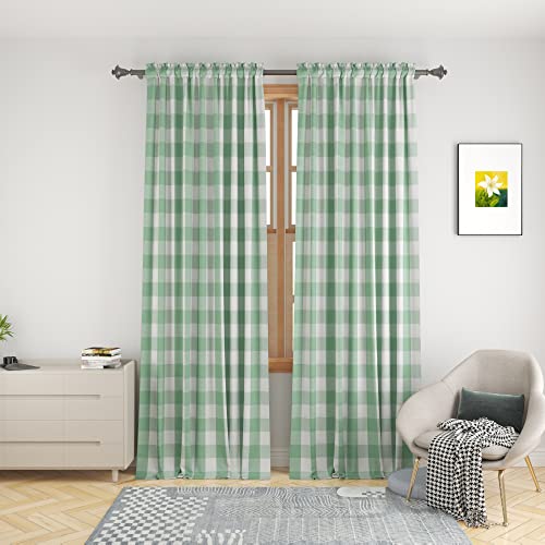 Curtains for Windows Buffalo Check Drapes Plaid Gingham Pattern Rod Pocket Cotton Curtain Panels 92 inch Length Farmhouse Kitchen Curtains 2 Panels Living Room Bedroom Basement Green White 52"x92" (52"W x 92"L (Pack of 2) / Green+white)