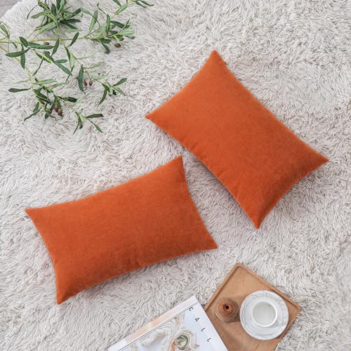Lumbar Pillow Decorative Rectangle Throw Pillow Covers 12"x20" Inch Set of 2 (Orange / 20" x 12" (Pack of 2))