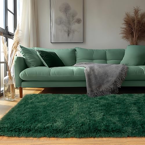 Runner Rugs for Bedroom 2x6 Rug Runners for Hallways Non Slip Soft Shag Bedside Rug (2' x 6' (Rectangular) / Blackish Green)