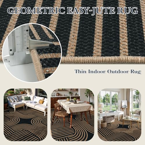 Modern Geometric Easy Jute Rug (6' x 9' (Rectangular) / Black/Nature Geometric-1)