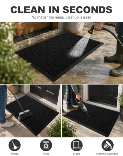 Front Door Mat Outdoor Entrance (Onyx Black / 1'5" x 2'6" (Rectangular))