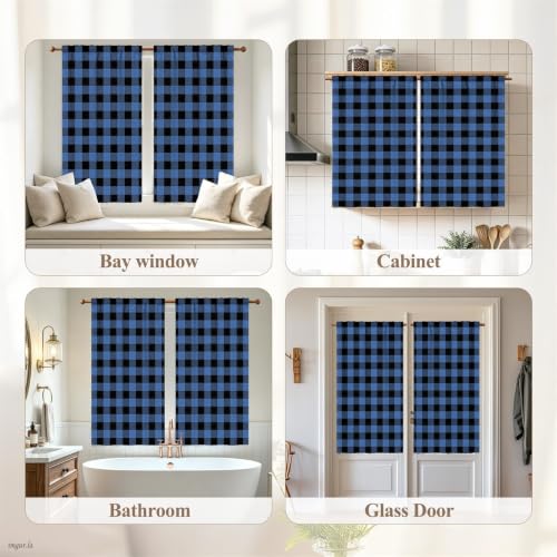 53 x 84 Inch Linen Buffalo Plaid Check Curtains Blackout Room Darkening Thermal Insulated Deep Blue Buffalo Checkered Window Drapes Farmhouse Bedroom Living Room Pocket Tab Curtain 2 Panels (Deep Blue / 53"W x 84"L (Pack of 2))