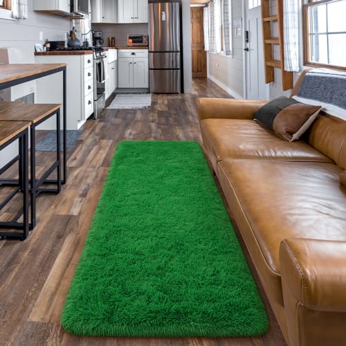 Shag Fluffy Runner Rug for Bedroom Girls Living Room (2' x 6' (Runner) / Green)