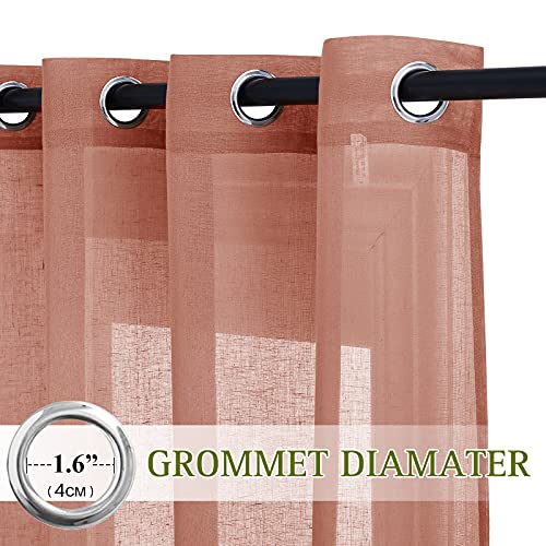 Linen Textured Semi Sheer Curtains for Large Windows (52"W x 108"L (Pack of 2) / Burnt Orange)