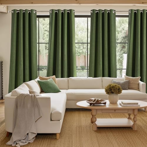 Faux Linen Froest Green Blackout Curtains 84 inches Long for Living Room (Linen Froest Green / 52"W x 84"L (Pack of 2))