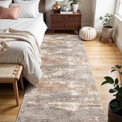 2x6 Runner Rug Washable Abstract (Brown/Brick / 2' x 6')