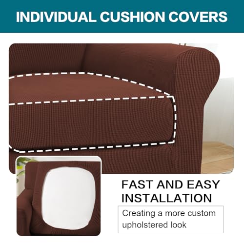 2 Piece Chair Covers Armchair Slipcovers for Living Room Armchair Sofa Cover with Individual Cushion Covers Feature Jacquard Fabric (Armchair (1 Cushion) / Burnt Brick)