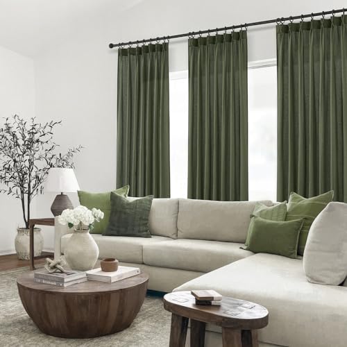 90 Inches Long Linen Curtains for Living Room 2 Panels Set (Olive Green / 40"W x 90"L (Pack of 2))
