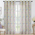 84 Inches Blue and Purple Leaves Linen Curtains for Bedroom (Linen Blue and Purple / 52"W x 84"L (Pack of 2))