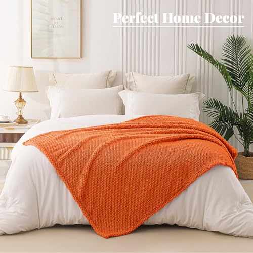 Extra Large Soft Fleece Throw Blanket for Couch (Burnt Orange / Throw(50x70 In))
