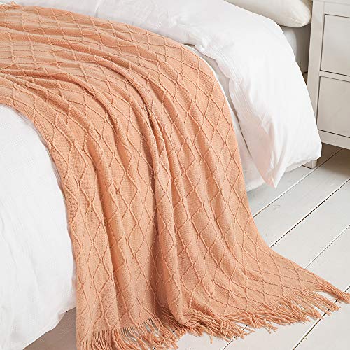 Orange Throw Blanket 60x80 Inch Boho Knit Soft Throw Sofa Blanket (Coral / 60"x80")