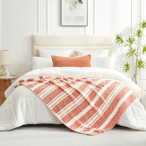 Orange Bedding Blanket Ultra Soft Microfiber (Stripe Orange / Twin (60"x80"))