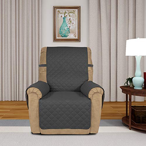 Reversible Recliner Chair Covers Couch Covers for Dogs (Small Recliner / Dark Gray/Beige)