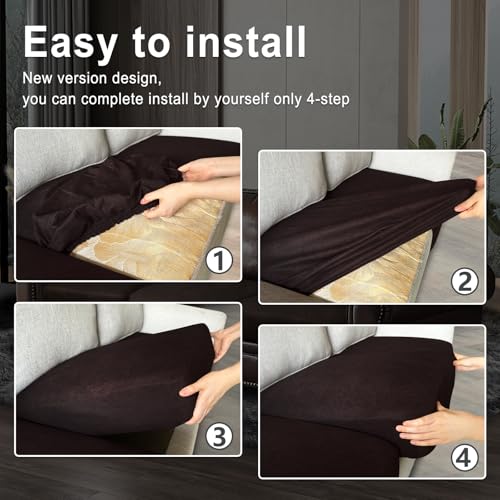 Leather Look Couch Cushion Covers Sofa Seat Slipcovers Sets Couches Furniture Protector for Sectional Armchair Loveseat Pets Kids Stretch Spandex Fabric (2 Cushion Sofa / 01 Chocolate)