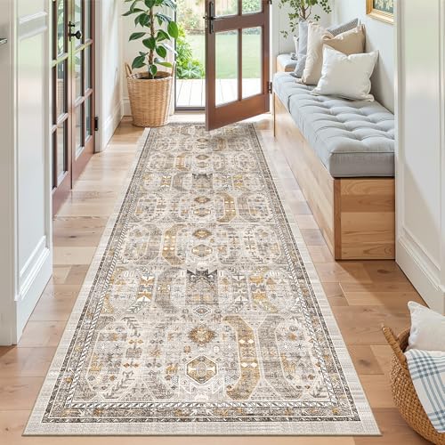 Kitchen Runner 2'6''x8' Soft Rug Runners for Hallways (Brown/Gold / 2'6" x 8' (Runner))