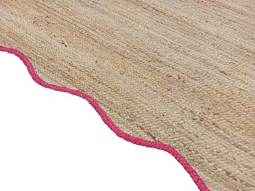Wave Scalloped Natural Jute Runner Rug Boho Jute Rug Hallway Entryway Runner Rug (Dark Pink / 2'6"x14' (Runner))