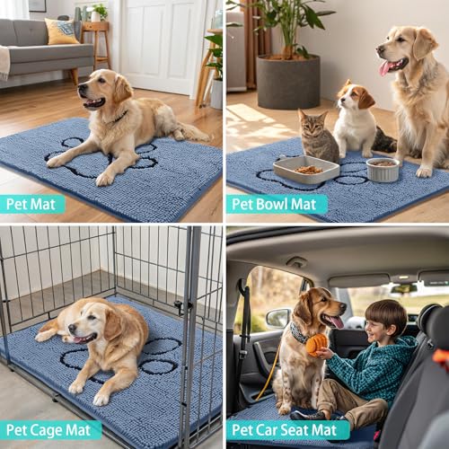 Dog Door Mat for Muddy Paws (48"X30" / Airy Blue and Black)