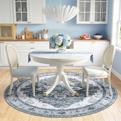 Washable Area Rug (Grey/White/Beige / 6' (Round))
