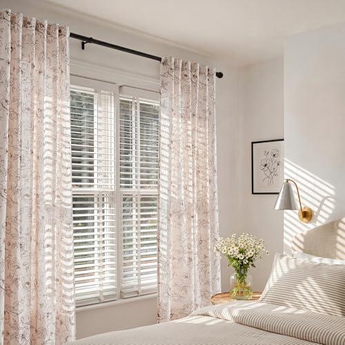Floral Linen Curtains for Living Room 84 Inch Length Brown Flower Curtain Rod Pocket Back Tab Farmhouse Curtains with Printed Floral Bedroom Window Curtain Set (Penny Brown on Ecru / 50"W x 84"L (Pack of 2))